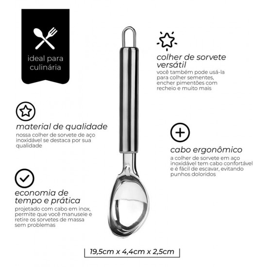 Colher Para Sorvete 19,5cm Por 4,4cm Diametro